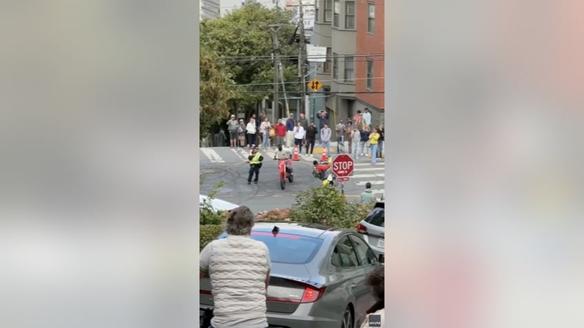 Dirt bikers wheelie in San Francisco