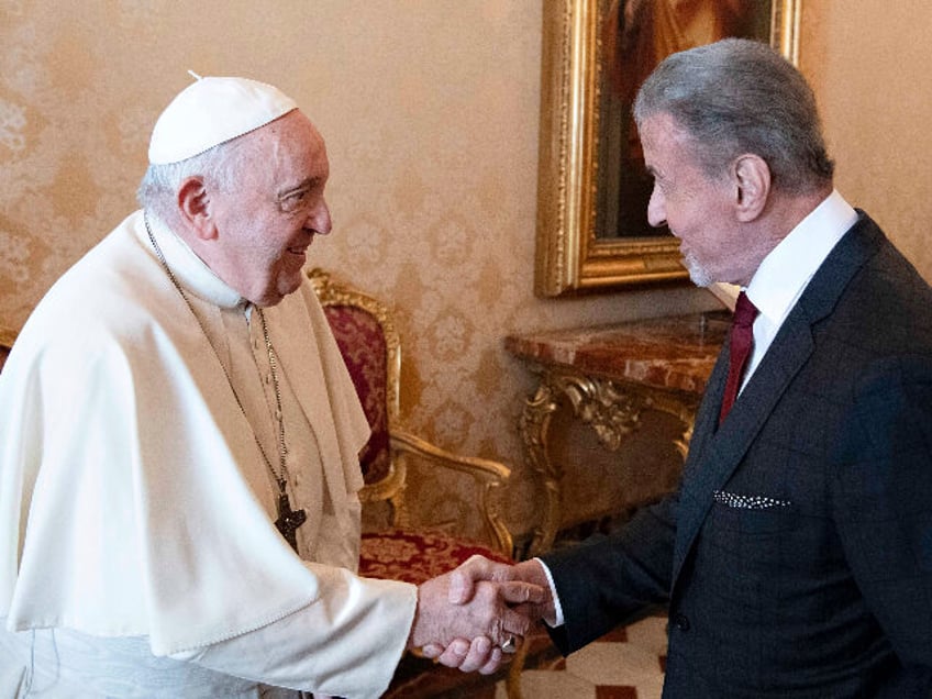 watch sylvester stallone met pope francis trades fake punches with him