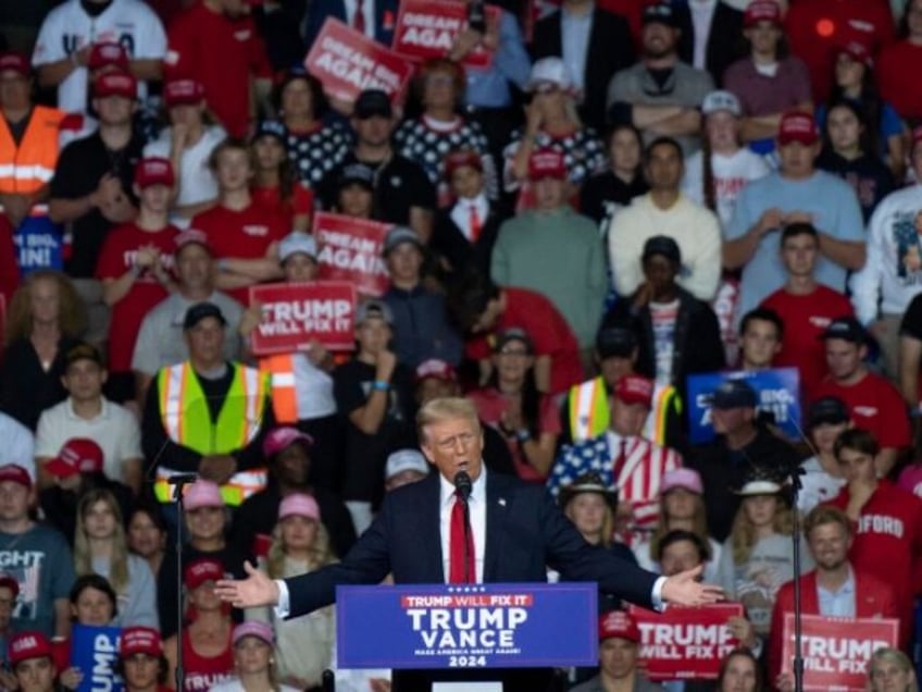 Former US President and Republican presidential candidate Donald Trump speaks during a cam