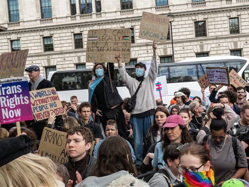 LONDON, ENGLAND - APRIL 19: Transgender people and their allies gather to protest against