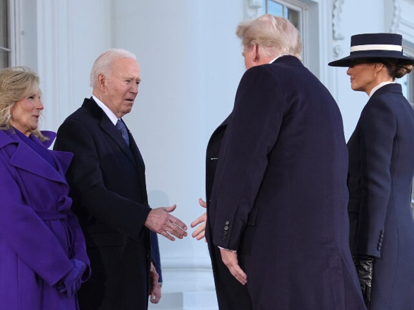 President Joe Biden, center left, and first lady Jill Biden, left, greet President-elect D