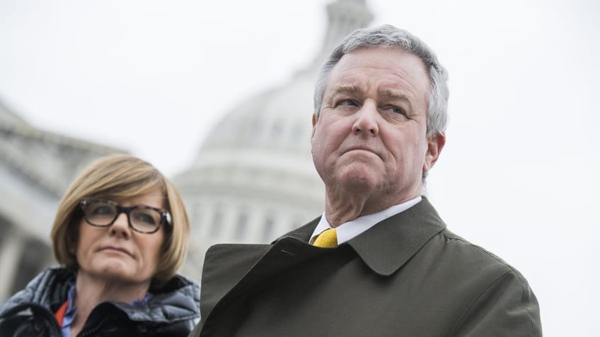 Reps. David Trone, D-Md., and Susie Lee, D-Nev., conduct a news conference at the House Triangle to introduce a financial relief bill for federal workers effected by the partial government shutdown on Thursday, January 17, 2019.