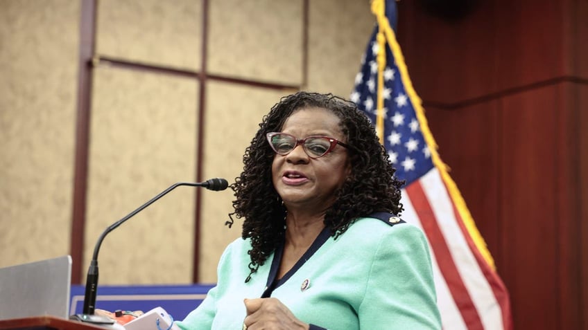 Rep. Gwen Moore (D-WI) speaks at a press conference at the U.S. Capitol Building on December 14, 2021 in Washington, DC.