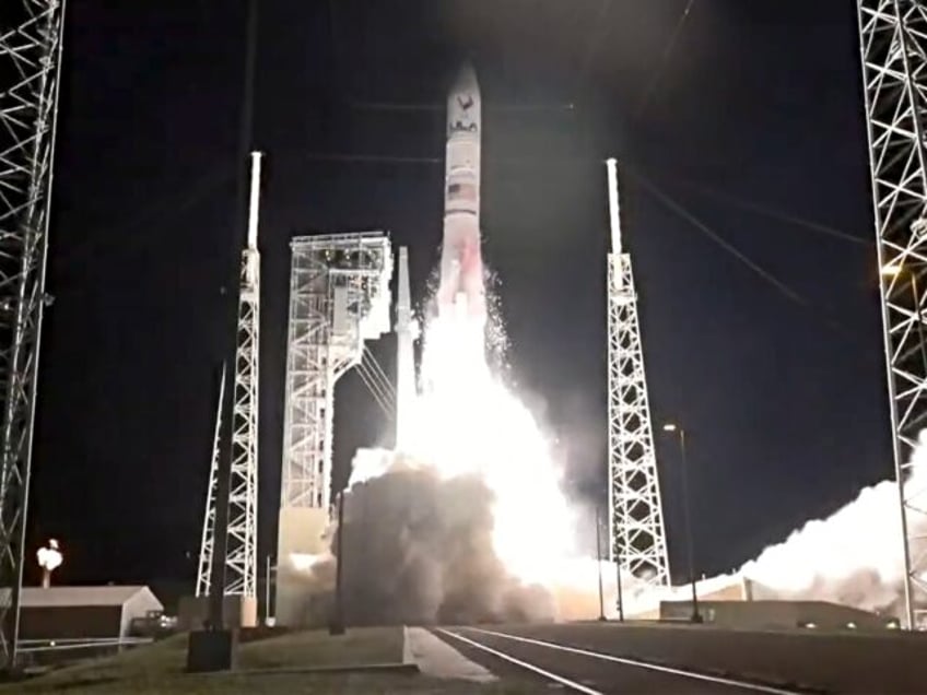 In this image made from NASA video, United Launch Alliance’s Vulcan rocket with Astrobotic Technology's lander onboard is launched from Cape Canaveral Space Force Station in Florida, Monday, Jan 8, 2024. The first U.S. lunar lander in more than 50 years rocketed toward the moon Monday, launching private companies on …