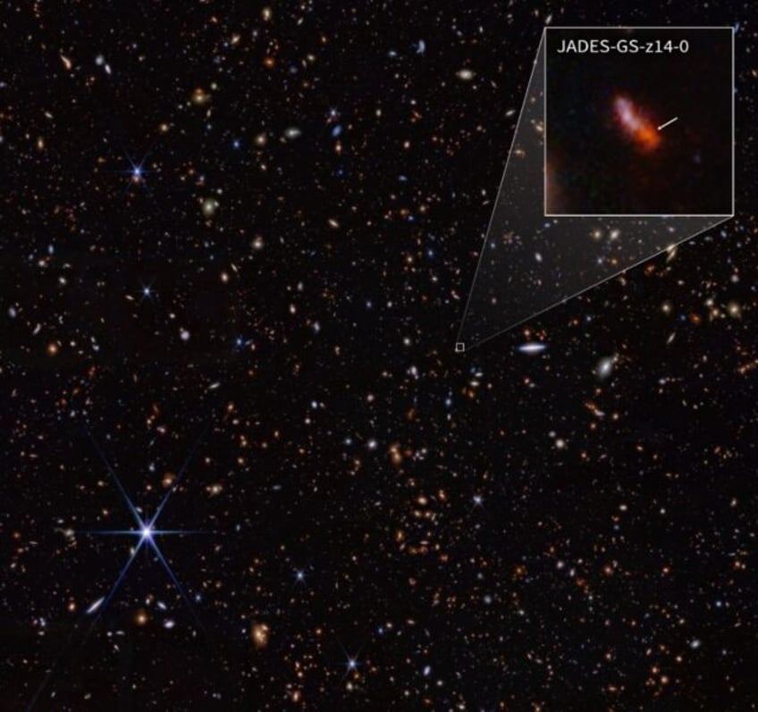 The galaxy JADES-GS-z14-0, as seen by the James Webb Space Telescope, existed 290 million