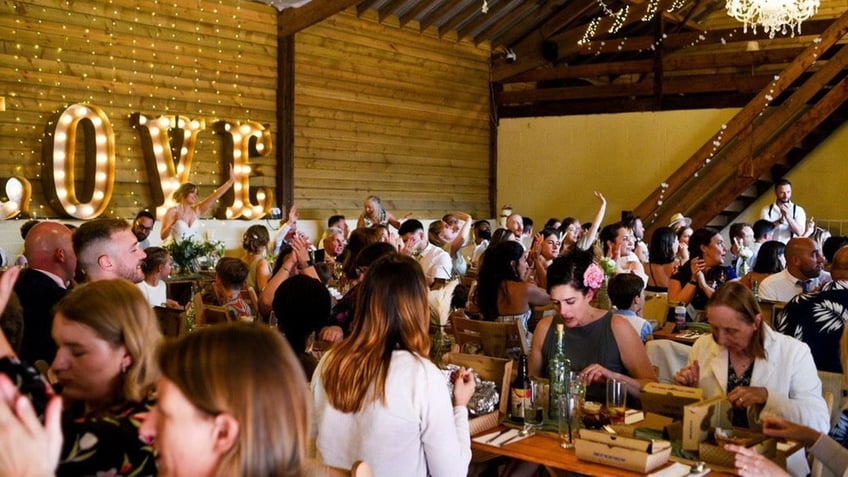 Wedding guests eating