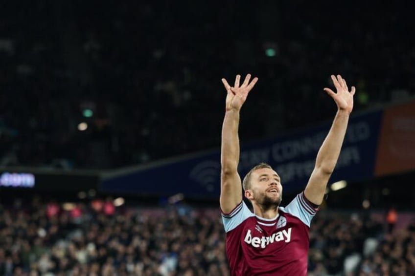 West Ham's Tomas Soucek celebrates after scoring against Wolves