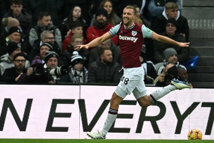 West Ham United's Tomas Soucek celebrates scoring against Newcastle