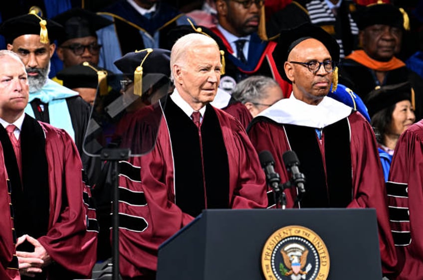 President Joe Biden onstage during the 2024 140th Morehouse College Commencement Ceremony at Morehouse College on May 19, 2024 in Atlanta, Georgia.