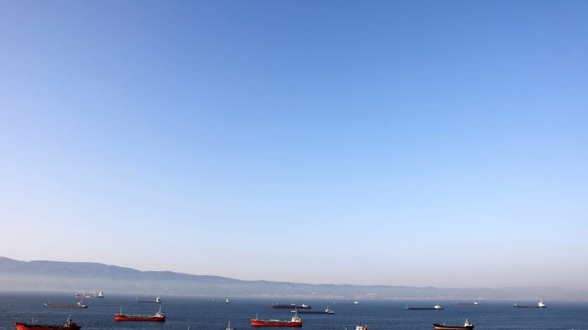 Oil tankers wait to dock at Tupras refinery near the northwestern Turkish city of Izmit, Turkey.