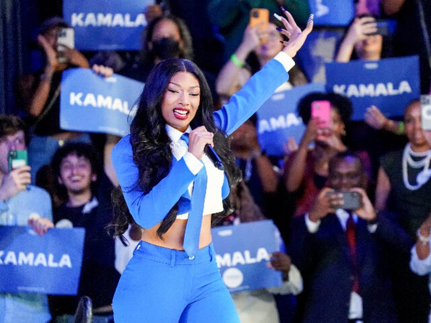 ATLANTA, GEORGIA - JULY 30: Megan Thee Stallion performs onstage at a campaign rally for D