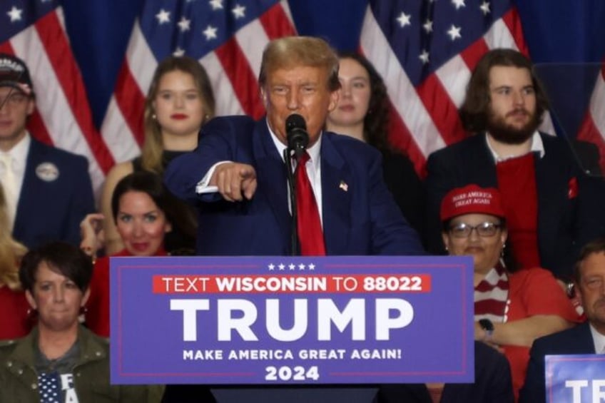 Former US president Donald Trump speaks during a campaign rally in Green Bay, Wisconsin on