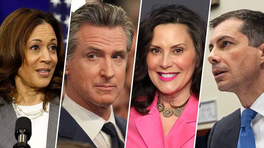 potential Biden replacemenets from l-r: Harris, Newsom, Whitmer and Buttigieg