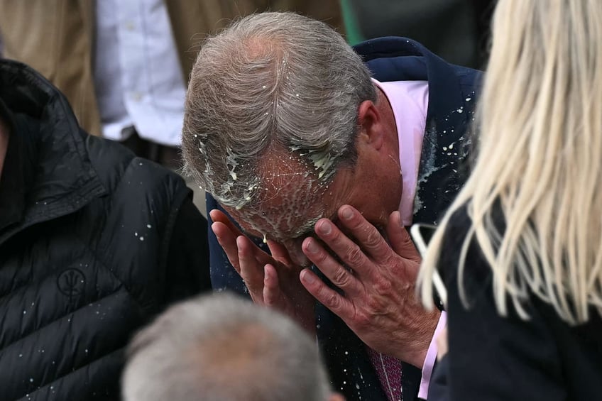 what happened to kinder politics drink thrown in farages face just hour after launching election campaign