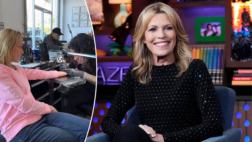 Vanna White getting a tattoo split with Vanna White on Watch What Happens Live