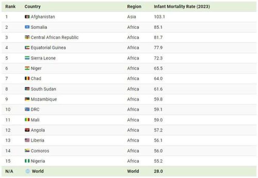 which countries have the highest infant mortality rates