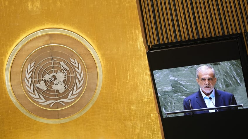 President of Iran Masoud Pezeshkian addresses the 79th session of the United Nations General Assembly on Sept. 24, 2024.