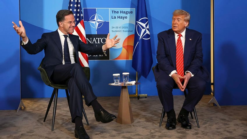 President Donald Trump speaks during a meeting with NATO Secretary General Mark Rutte.