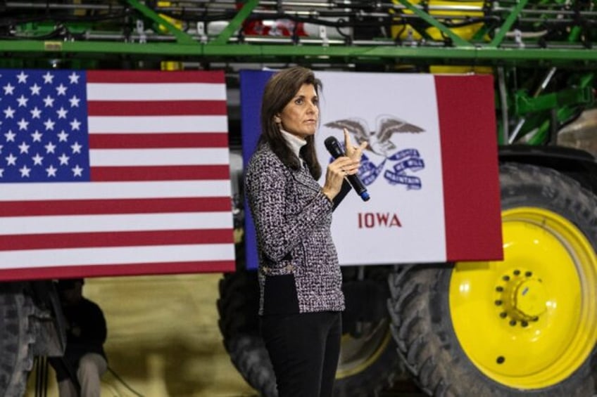 Former UN ambassador and 2024 presidential hopeful Nikki Haley, pictured at a town hall event in Iowa on December 19 2023, has stirred controversy in the past over America's racial history