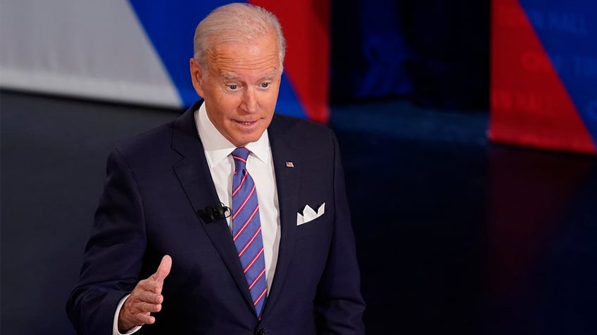 President Biden participates in a CNN town hall at the Baltimore Center Stage Pearlstone Theater, Thursday, Oct. 21, 2021, in Baltimore. (AP Photo/Evan Vucci)