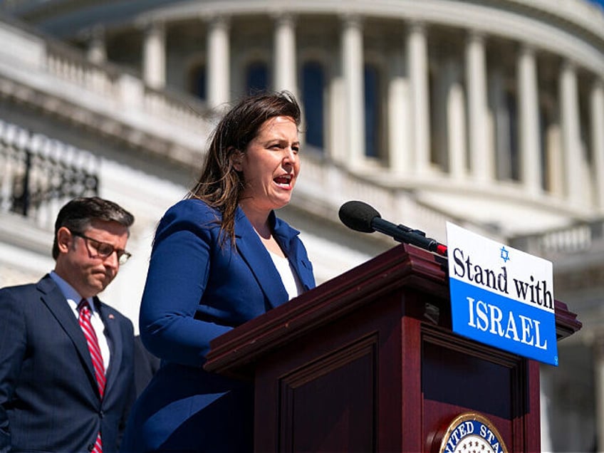 U.S. House Speaker Mike Johnson, a Republican from Louisiana, left, and Representative Eli