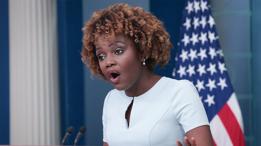 White House press secretary Karine Jean-Pierre speaking to the press