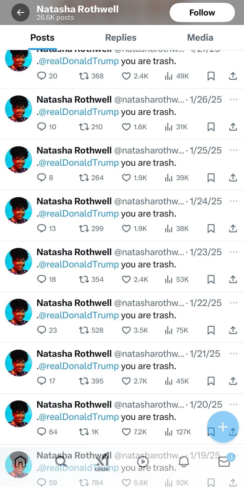 white lotus star natasha rothwell has spent months calling trump trash on x twitter