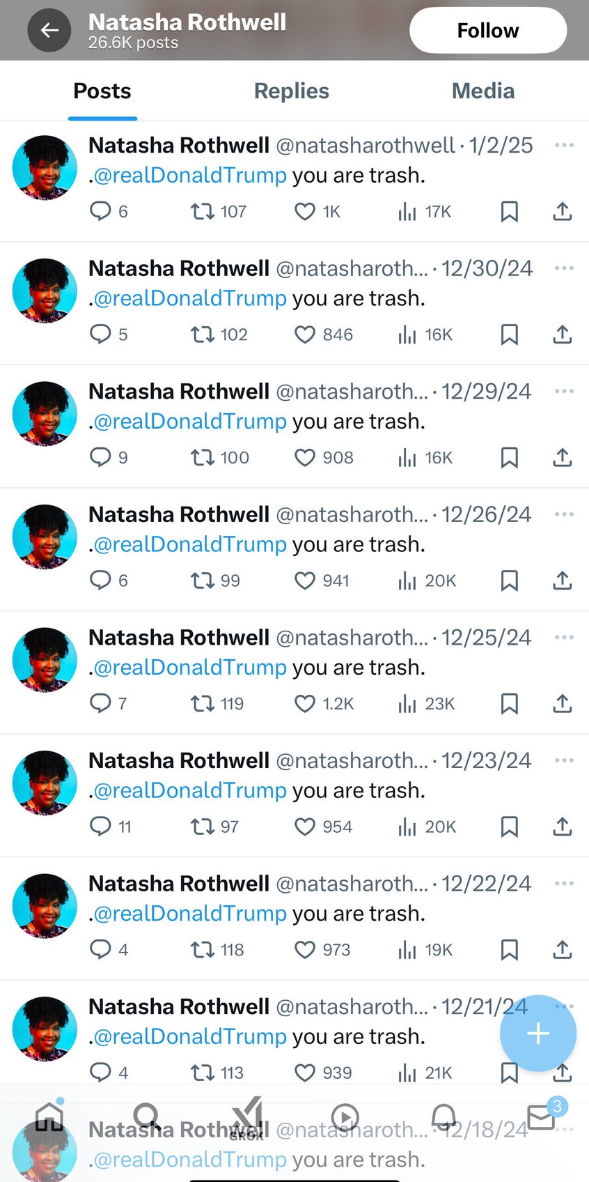 white lotus star natasha rothwell has spent months calling trump trash on x twitter