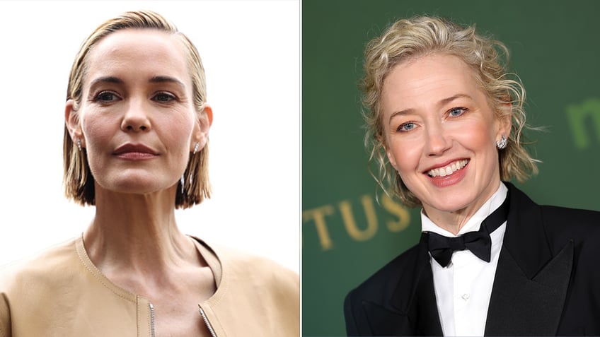 Leslie Bibb and Carrie Coon split image