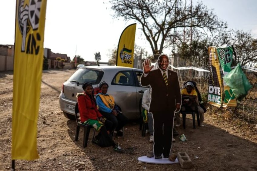 A cardboard cutout of African National Congress leader and South African President Cyril R