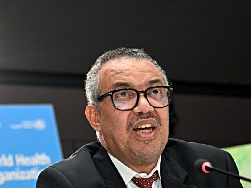 World Health Organization (WHO) chief Tedros Adhanom Ghebreyesus looks on during a press c