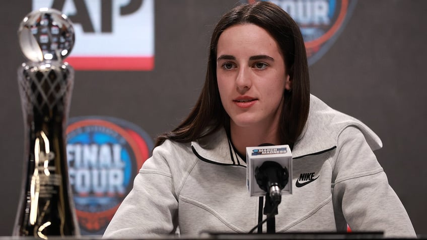 Caitlin Clark speaking after receiving AP Player of the Year Award