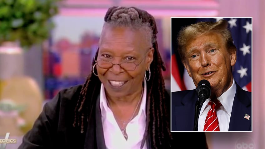 Whoopi Goldberg with Donald Trump inset