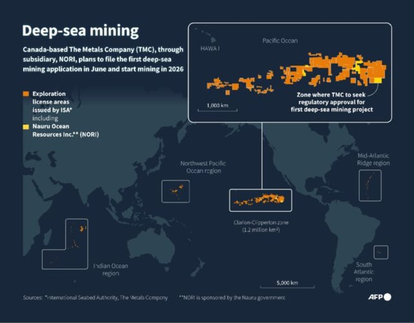 Infographic showing exploration areas licensed by the International Seabed Authority