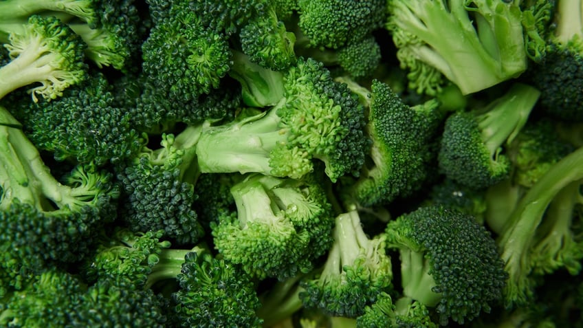 A bunch of broccoli is pictured.