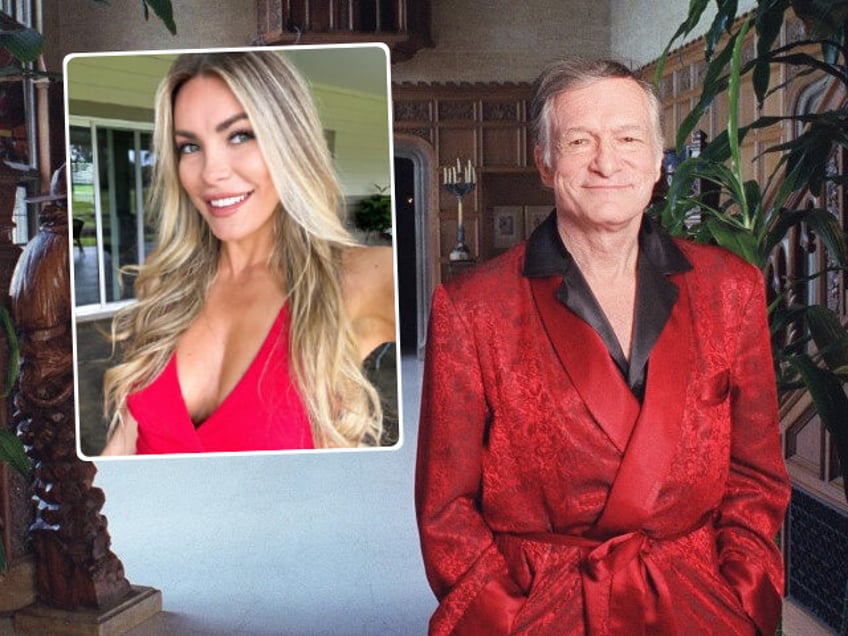 (INSET: Crystal Hefner) Hugh Hefner 73 years old in the hallway of his Playboy Mansion.February 17, 1999 Holmby Hills, Los Angeles, California (Photo By Paul Harris/Getty Images)