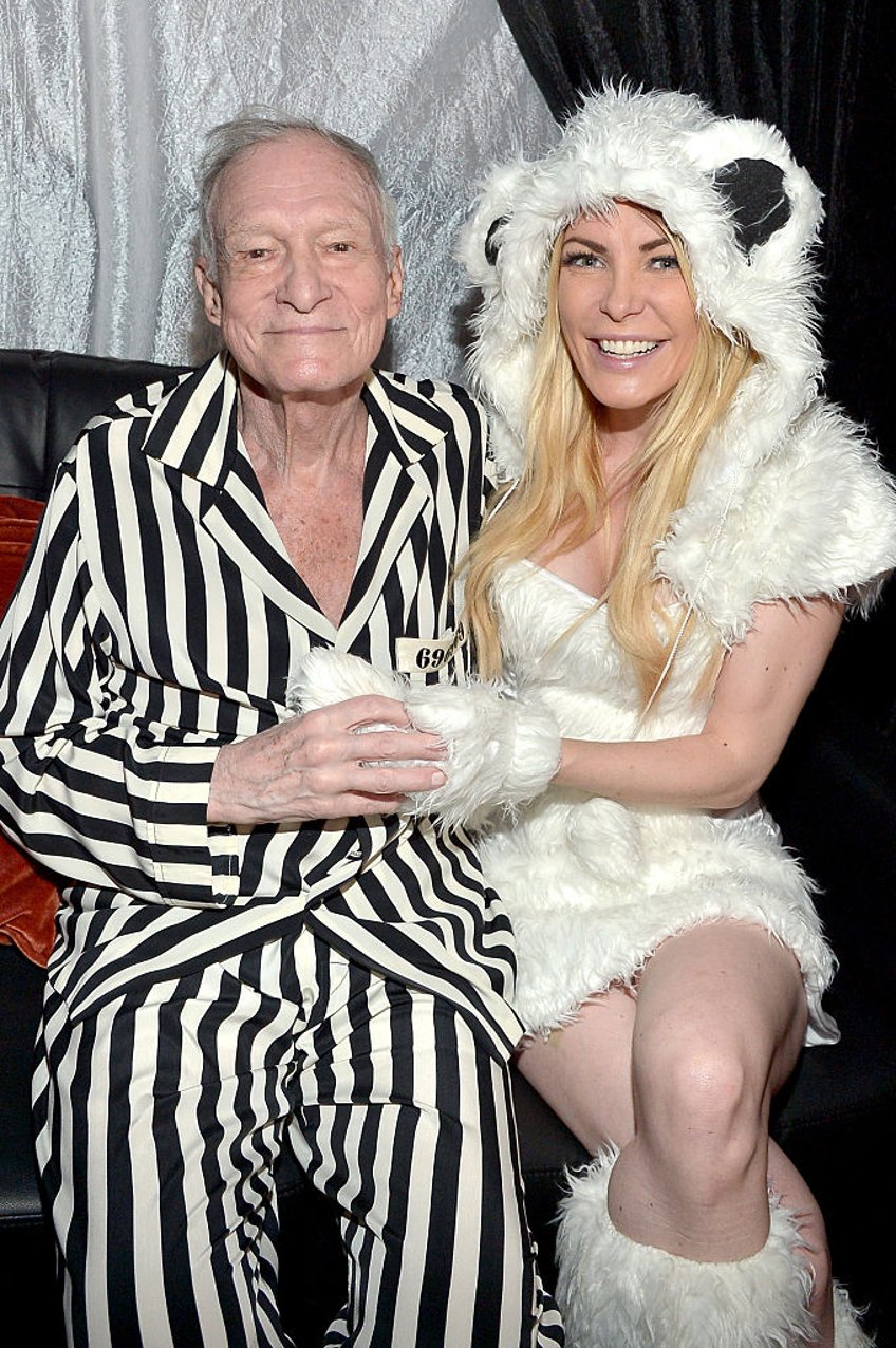 LOS ANGELES, CA - OCTOBER 24: Hugh Hefner (L) and model Crystal Hefner attend the annual Halloween Party, hosted by Playboy and Hugh Hefner, at the Playboy Mansion on October 24, 2015 in Los Angeles, California. (Photo by Charley Gallay/Getty Images for Playboy)