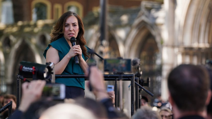 Stella Assange, the wife of Julian Assange, speaks outside the Royal Courts of Justice in London