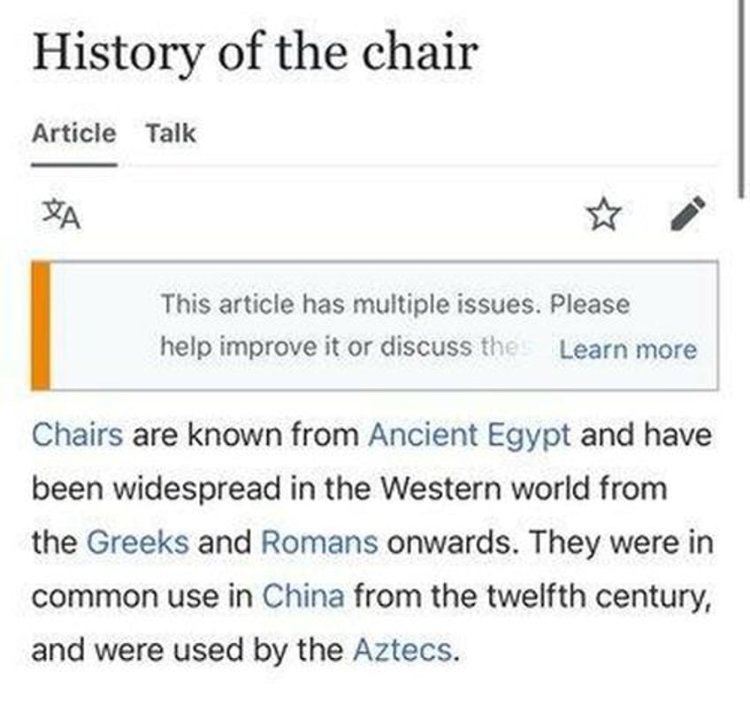 wikipedia entry on the history of the chair becomes culture war battleground
