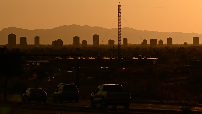 Phoenix buildings before sunset in the heat