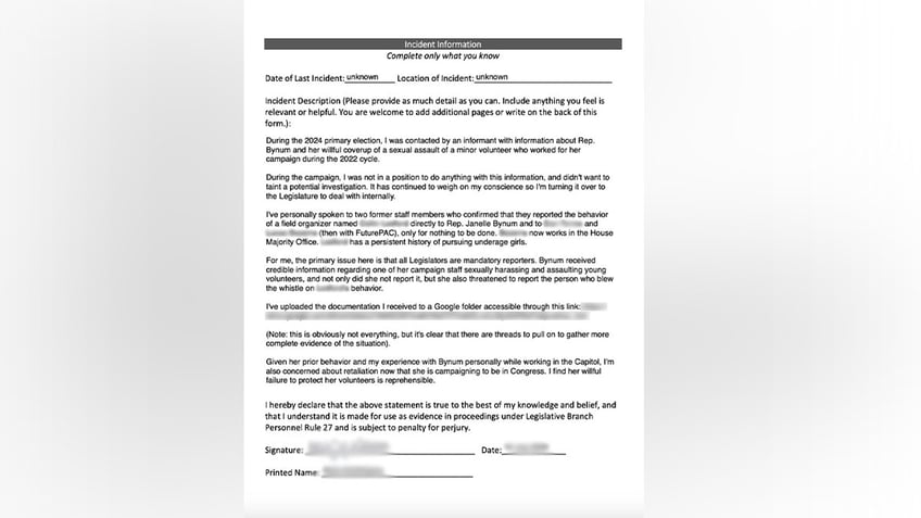 The July 2024 complaint accuses Janelle Bynum of a "willful coverup of a sexual assault of a minor volunteer who worked for her during the 2022 cycle."