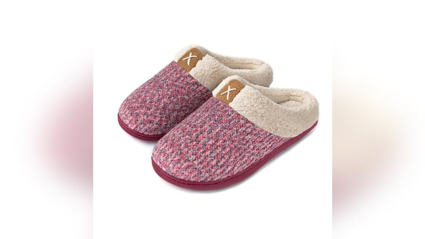 Slip on a pair of knit slippers for a stylish, comfortable look. 