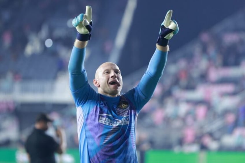 Goalkeeper Brad Guzan of Atlanta United celebrates after his team defeated Inter Miami in