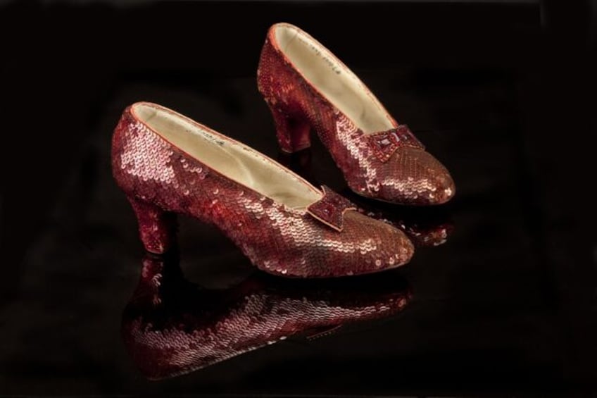 A pair of ruby slippers won by Judy Garland in the fabled 1939 movie "Wizard of Oz".