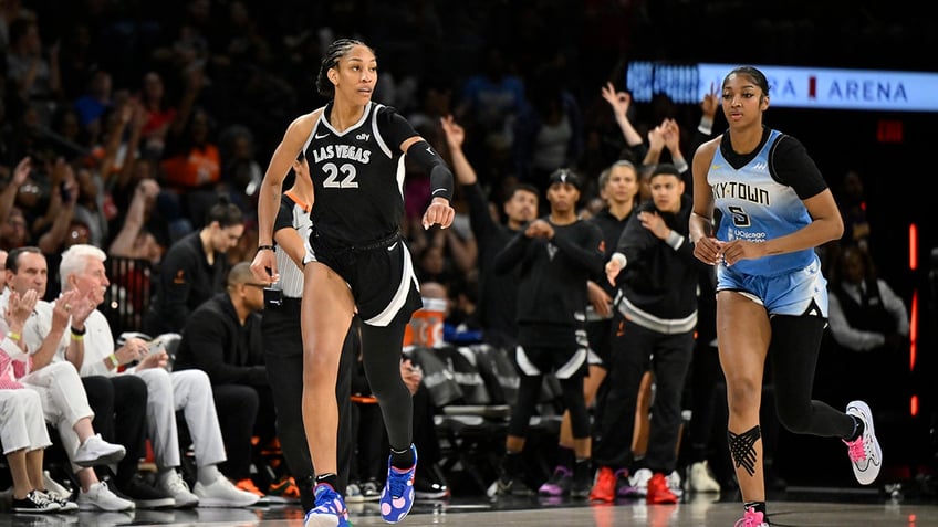 A'ja Wilson jogs down the basketball court