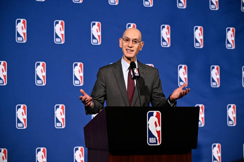 Commissioner Adam Silver addresses the media during a press conference after the Board of Governors Meeting on April 10, 2024 at the St. Regis Hotel...