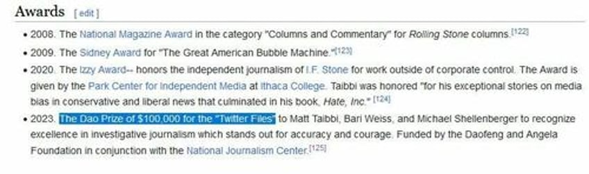 woke wikipedia editors fight over matt taibbi et al 100000 national journalism award