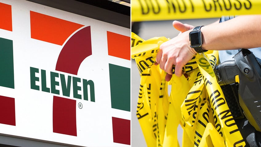 7-Eleven and crime scene split image