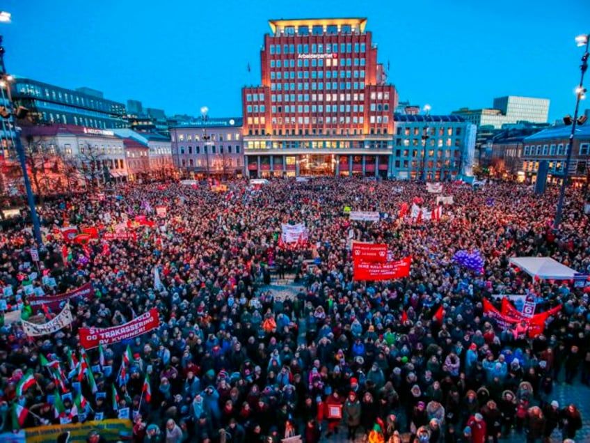 Several thousand people gather in central Oslo on March 8, 2019 to mark the International