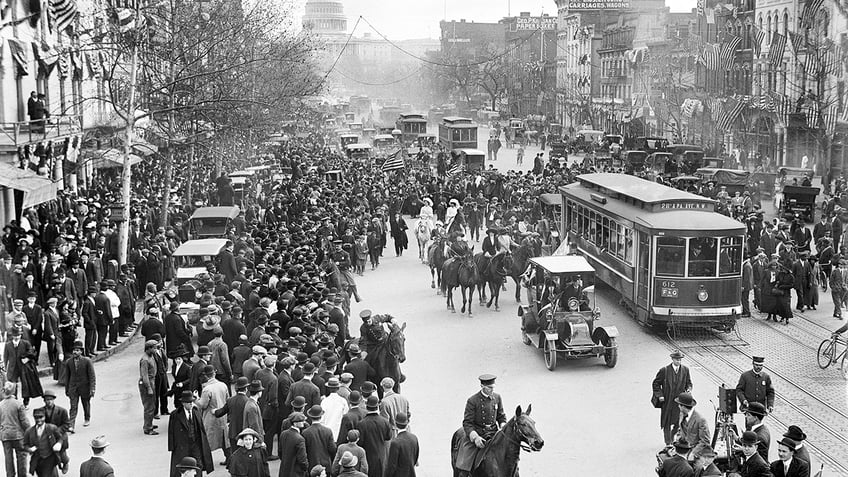 Women marching in parade in Washington, D.C.